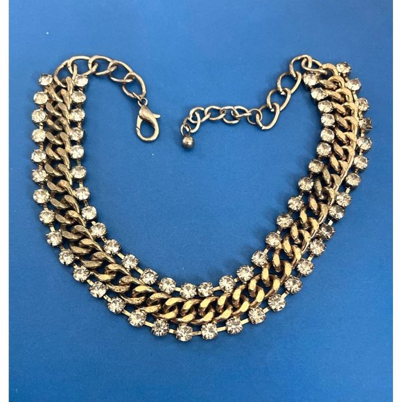 Vintage Double Row Rhinestone Necklace Gold Tone Link Lobster Claw Clasp - Picture 4 of 7